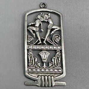 Egyptian Revival Pendant Temple Relief Hathor Dance Horus Falcon Sterling Silver